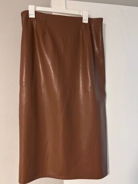 Lulu's Tan Faux Leather Pencil Skirt